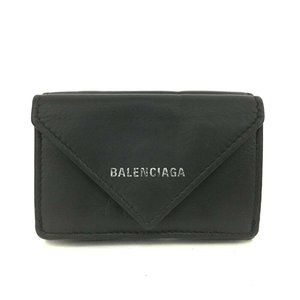 656076G V Balenciaga Wallet Cash Mini Paper Compact Black Leather